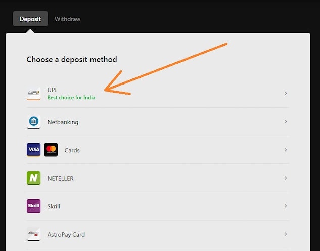 Deposit with upi on betting site